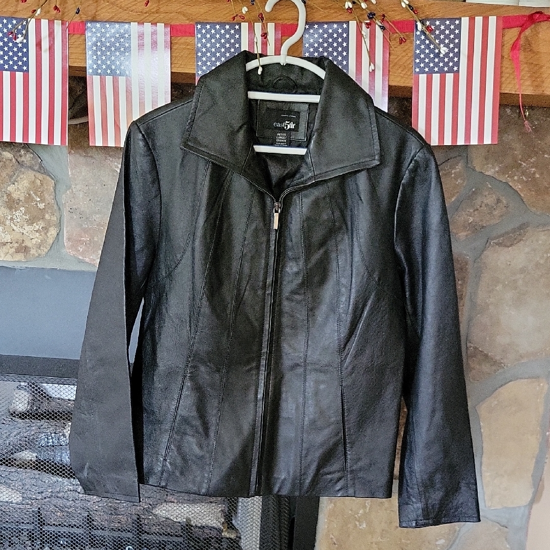 East 5th Black Leather Jacket Sz Petite L